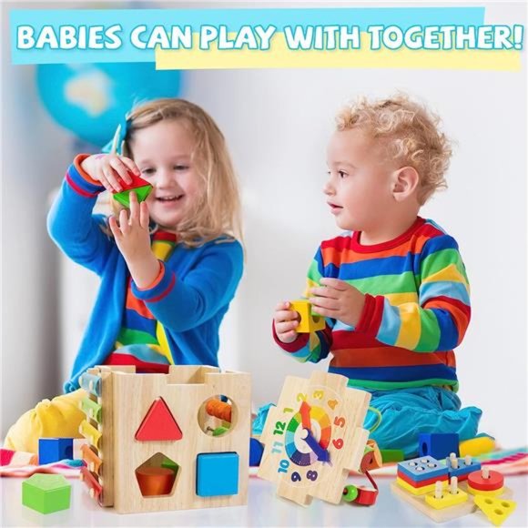 Wooden Activity Cube | 8-in-1 Montessori Toys for 12M+ Toddlers, One Year Old - Picture 2 of 7